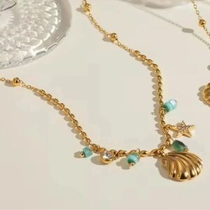 Anthropologie Seashell Star 18K Gold Stainless Steel Waterproof Necklace